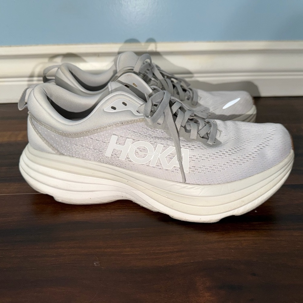 Hoka Women's Light Gray and White Performance Running Shoes